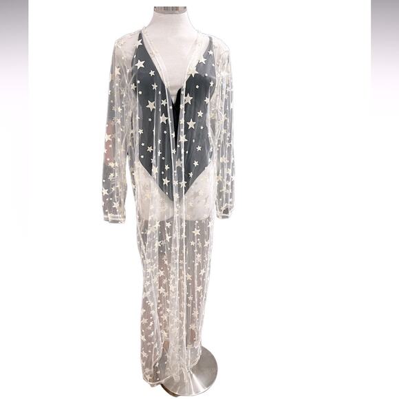 BOOHOO STAR MESH MAXI BEACH KIMONO COVERUP SIZE L NWT - Picture 4 of 8